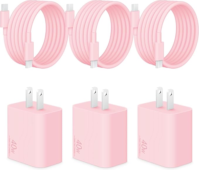 GUUSMART 40W iPhone 17/16/15 Charger Fast Charging 3 Pack Type C Chargers | USB C Charger Block for iPhone 17/16/15 Pro Max,17/16/15 Plus, iPad Pro with Long 6 FT iPhone Charger USB C Cable-Light Pink by GUUSMART