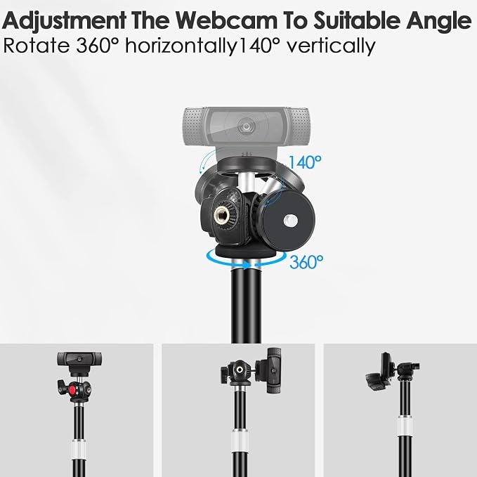 Webcam Tripod Stand for Desk: Webcam Stand for Logitech Brio | C920 | C922 | C615 | C930e - Height & Angle Adjustable Desktop Tripod for Light & 1/4" Thread for Live Streaming | Video Calling - Image 7
