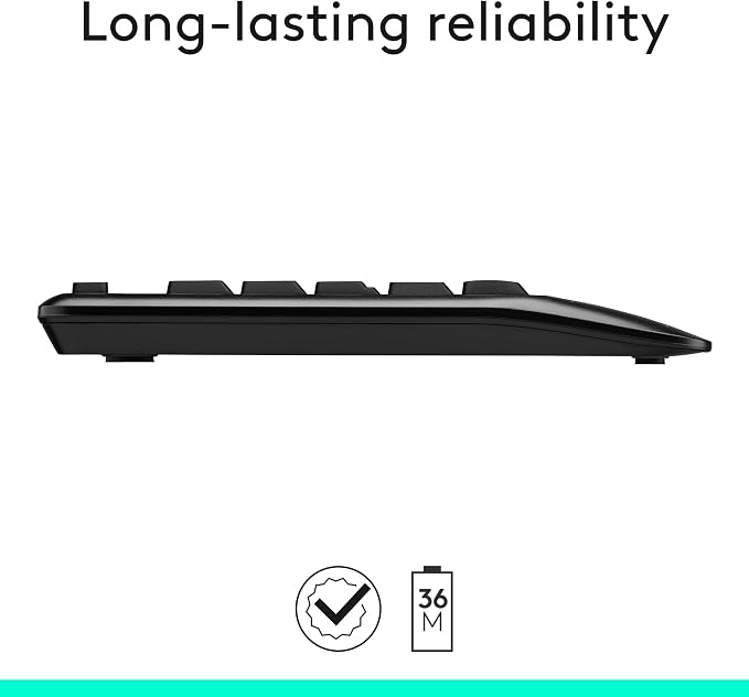 Logitech MK345 Full Size Wireless Keyboard and Mouse Combo - Black | Full size keyboard with integrated palm rest, compact right handed mouse, connect via single included USB-A Nano Receiver - Image 6