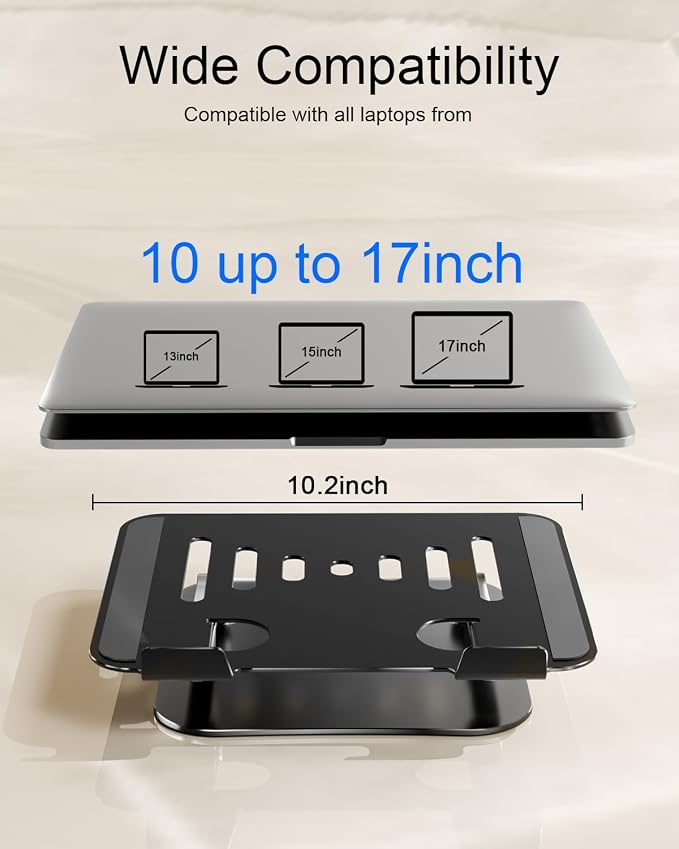 Adjustable Laptop Stand, Aluminum Laptop Riser | Portable Notebook Stand, Foldable Computer Holder for MacBook Air Pro, Dell XPS, HP and All 10–17 Inch Laptops, Black - Image 6