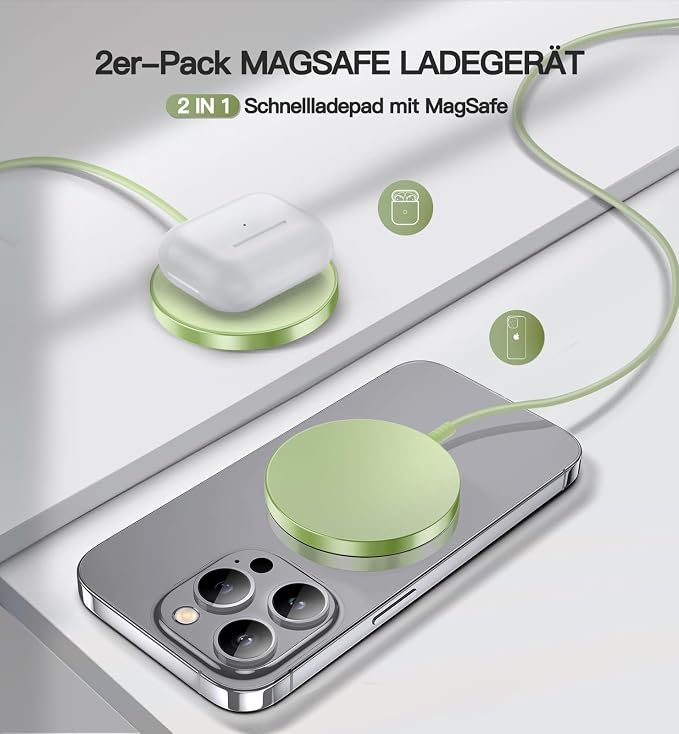 Magnetic Wireless Charger, 2-Pack 15W Fast Mag-Safe Stand for iPhone 17-12 | Fast Magnetic Wireless Charging Pads for iPhone 17/17 Air/17 Pro/17 Pro Max, 16/15/14/13/12 Series and AirPods(green） - Image 3