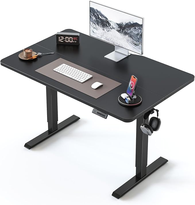BANTI 40 × 24 Inches Standing Desk, Ergonomic, Electric Height Adjustable, Sit and Stand Up, Computer Office Desk with Splice Board, Black Frame/Black Top by Bantifurniture