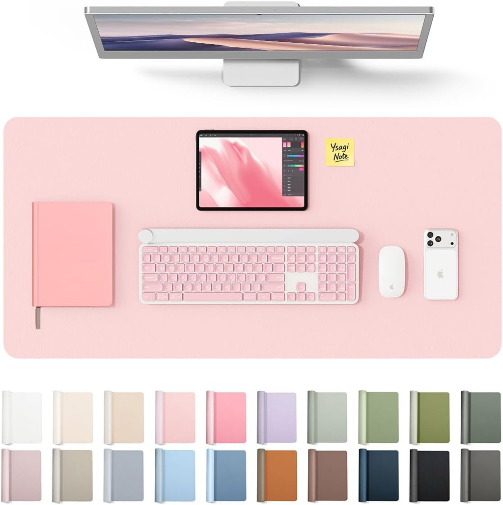 YSAGi Leather Desk Protector, Office Mat, Large Mouse Mat, Non-Slip PU Leather Blotter, Laptop Desk Pad, Waterproof Writing Pad for Office and Home (Light Pink, 31.5" x 15.8") by YSAGi