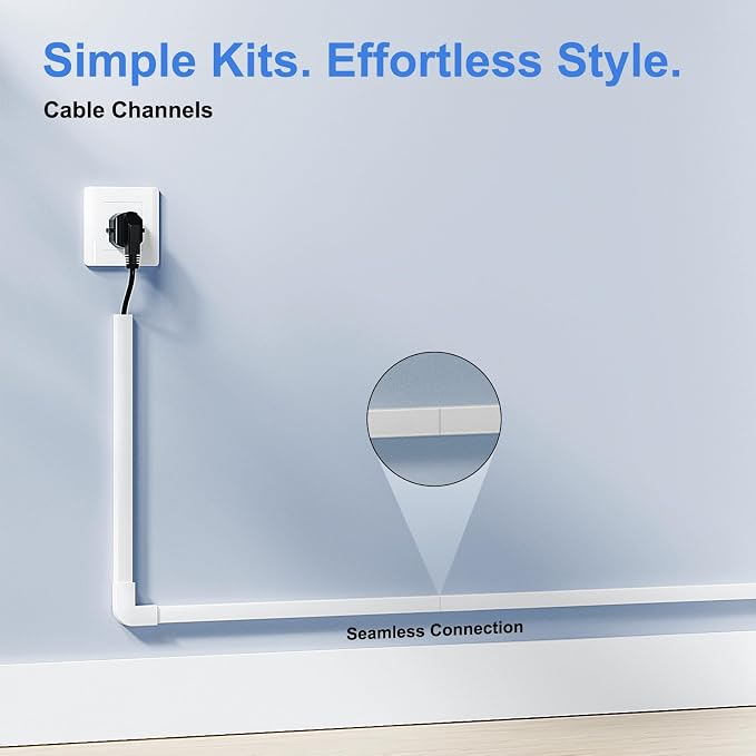 Yecaye Cord Hider, 113in One-Cord Cable Raceways, W0.59in H0.4in, White | TV Cord Covers for Wires on Wall, Easy Install Cable Management Kit for 2 Small Wires - Image 4