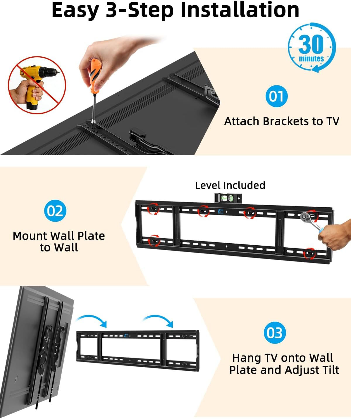 HOME VISION Heavy Duty Tilting TV Wall Mount for 65-150" TVs to 264 lbs - Image 6