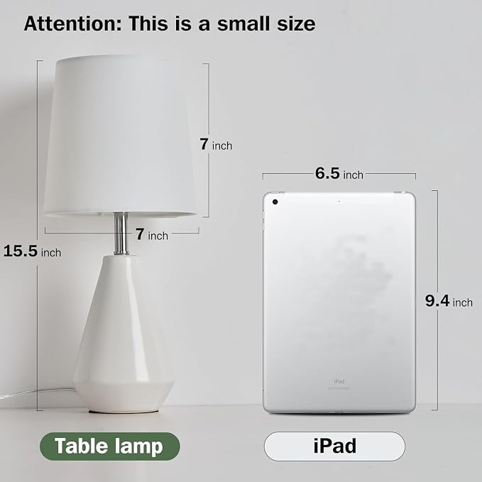 Small Bedside Table Lamp for Bedroom - Reading Desk Lamp with 3 Color Temperatures，15.5" Nightstand Ceramic Lamp with Fabric Shade for Kids Room,Living Room,Dorm,Home Office (White) - Image 6