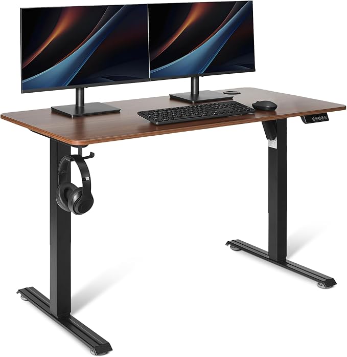 Amazon Basics Electric Standing Desk, Height Adjustable Home Office Desk with Memory Buttons and Electronic Display, 47" x 24", Black/Walnut Effect by AmazonBasics