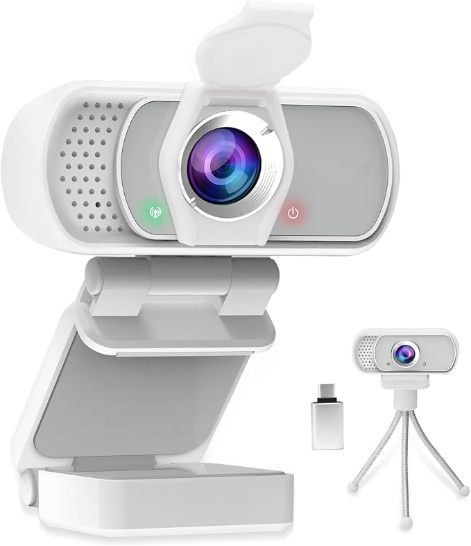 1080P Webcam with Mic Privacy Cover Tripod Stand 110 FOV PC | 1080P webcam with built-in microphone, privacy cover, tripod stand, 110 degree wide angle, USB plug and play for PC laptop by HZQDLN