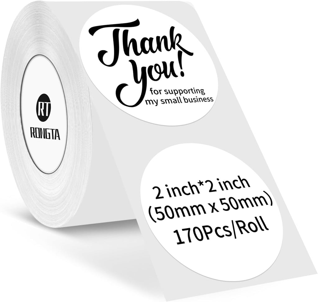 Rongta Label Tape for R22, Standard Laminated Thermal Label Tape Replacement, Waterproof, Oil-Proof Sticker for Home Office Small Business Labeling (White, Round Φ 2'' (170 Labels/Roll)) by Rongta