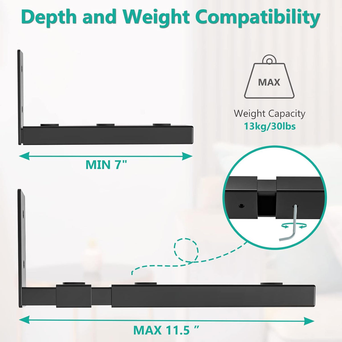 WALI Center Channel Speaker Wall Mount, Universal Soundbar Wall Mount Bracket Hold up to 30 lbs, Arms Extend Adjustment from 7 to 11.5 inch (SLK201), Black - Image 4