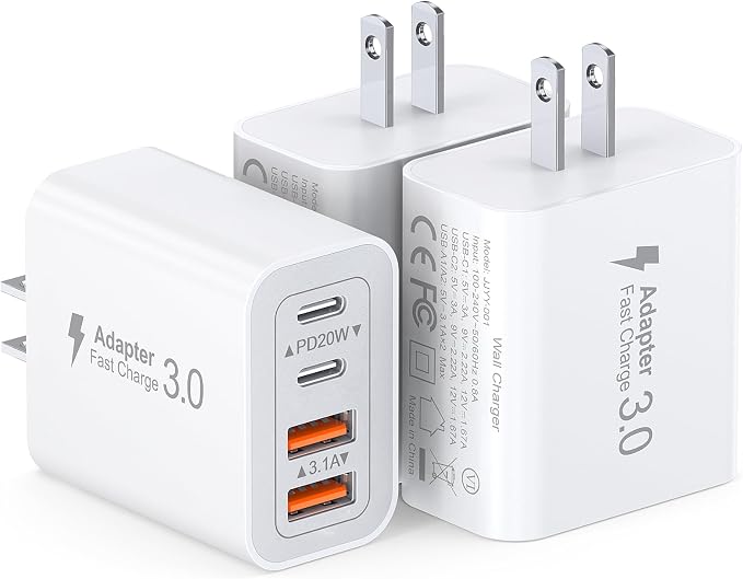 3 Pack Fast Charging Block, 40W 4-Port Charger Cube Power Brick Plug Box Base Adapter for iPad/Pro/Mini, Compatible with iPhone 13/14/15/16/17,Galaxy, Motorola,Sony, Google Pixel, Tablet by CSODINCE