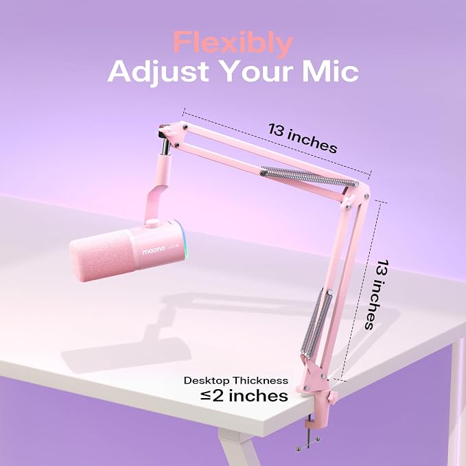 MAONO PD100W Wireless Dynamic Gaming Microphone for PC with USB-C Receiver | One-Click Noise Reduction,Custom RGB,Mute,Monitoring, Companion App,Boom Mic Set for Game Streaming Discord Podcasting, Pink - Image 8