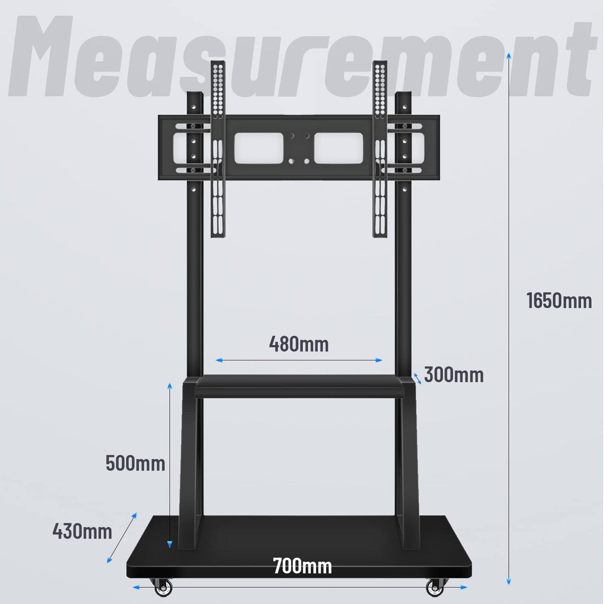 Mobile TV Cart,JYXOIHUB, Rooling TV Stand with Wheels for 32 to 65 Inch LCD LED OLED Plasma Flat Panel Screens up to 100lbs AVA1500-60-1P (Black) - Image 6