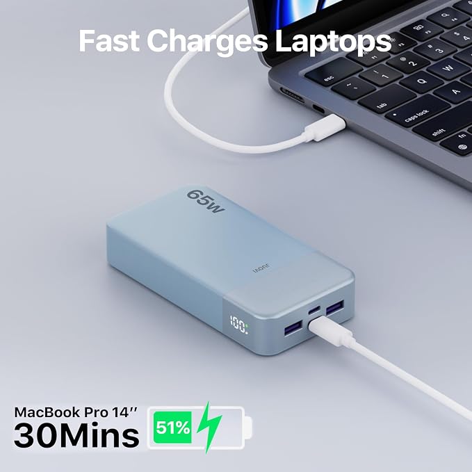 JUOVI 65W Portable Charger for Laptop Power Bank 20000mAh | USB C Laptop Power Bank Fast Charging Battery Pack for Laptop MacBook Dell XPS iPhone 17/16/15/14 Series Samsung and More - Image 5