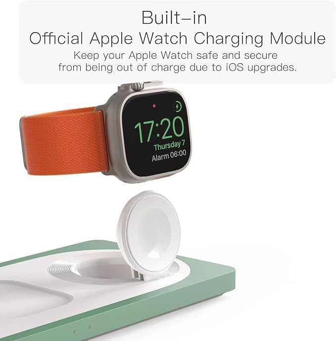 3 in 1 Wireless Charging Station for Apple Devices with MagSafe | For iPhone 17/Air/16/15/14/13/12, AirPods & Apple Watch, Foldable Portable Aluminum Charging Stand, Adapter Included - Image 4