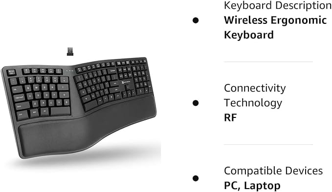 X9 Wireless Ergonomic Keyboard with Cushioned Wrist Support - Type Comfortably Longer - Wireless Split Keyboard for Laptop, PC & Chrome Computer with 110 Ergo Keys & 5ft Cable - Image 10