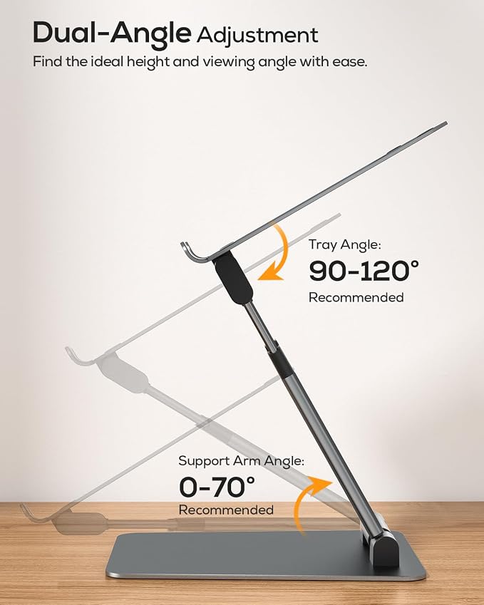 Nulaxy Pull-Out Height Adjustable Laptop Stand for Desk, 22 LB Support | Full Aluminum Standing Desk Holder, Vented Panel, Dual Foldable Design, Compatible with 10-17 Inch Laptops, Office Essentials - Image 7
