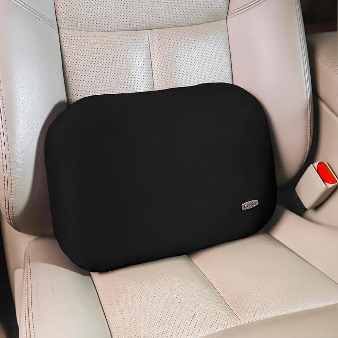 Lower Back Automotive Lumbar Support Pillow for Car Recliner Cushion Black | Soft Latex Memory Foam Suede, Home Office Chair Desk Accessories, Thin Waist Pain Relief, Driving Seat Relax, Ergonomic - Image 3
