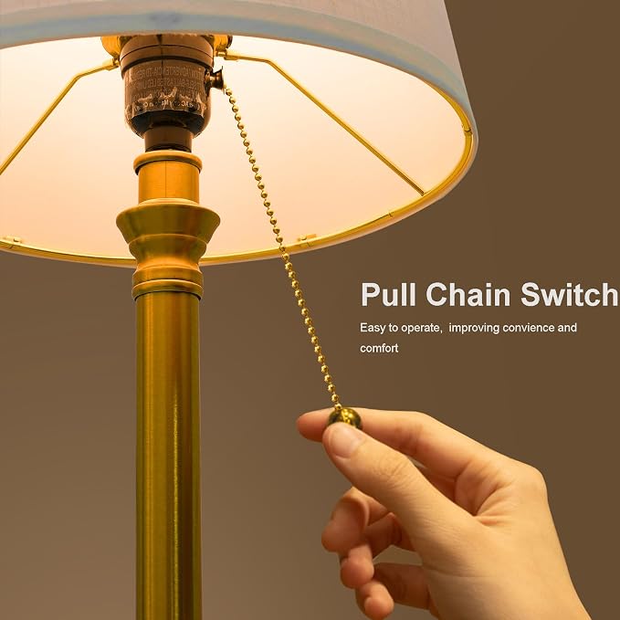 19.5” Brass Gold Small Table Lamps Set of 2 for Living Room Bedroom | Pull Chain Switch Bedside Table Lamps, White Linen Shade, Small Desk Lamp for Living Room, Bedroom, Home Office, Nursery - Image 7