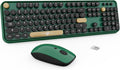 Wireless Keyboard and Mouse | Cute Colorful Keyboard and Mouse with 2.4GHz Cordless Retro Typewriter Keyboard | Auto-Sleep | USB Receiver for Windows PC/Laptop - Green Colorful by FD