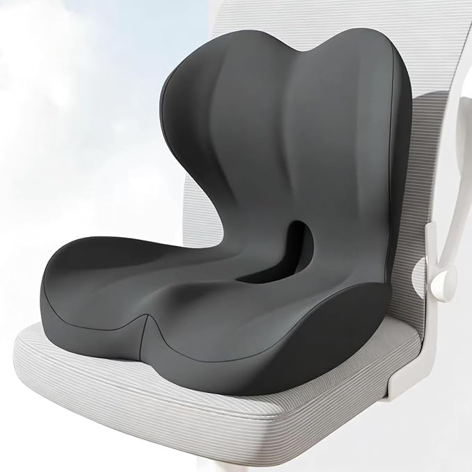 Back and Seat Cushion for Office, Back & Tailbone Pain Relief, Raised Cushion for Lumbar and Butt, Double-Sided Anti-Slip, Improves Sitting Posture, Ergonomic Memory Foam Lumbar Cushion (Dark Gray) by Unknown