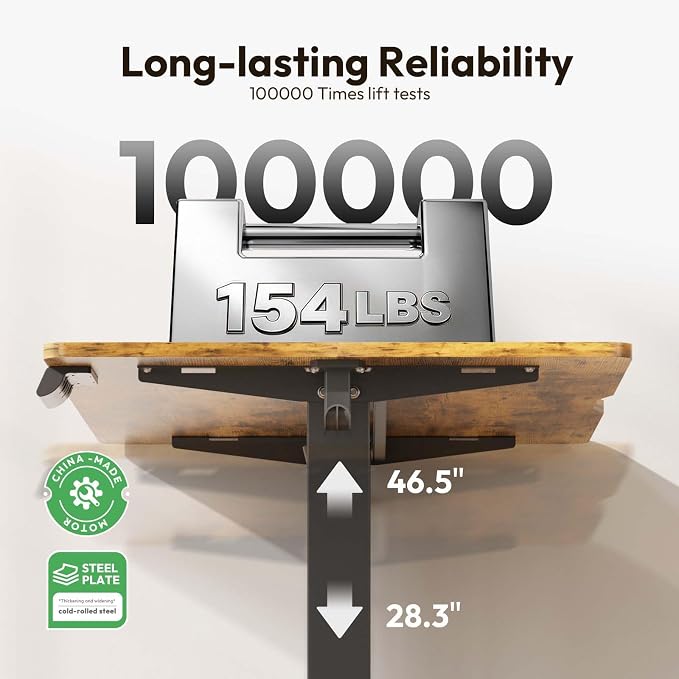 32 x 24 Inch Height Adjustable Standing Desk, 3 Presets, Brown | 32 x 24 in Desktop, 28.3–46.5 in Height, 2+3 Controls, ≤45 dB, 154 lb Capacity, 2 Hooks - Image 5