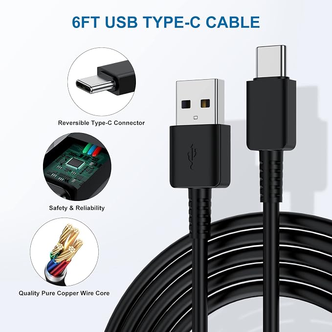 Type C Charger Fast Charging, 3 Pack USB C Android Phone Charger&6ft Cables | Wall Charger Blocks &3x 6ft USB-C cables for Samsung Galaxy S8/S9/S10 Plus/S10e/S20/S21 Ultra/Plus, Note 8/9/10, Pixel3 Black - Image 6