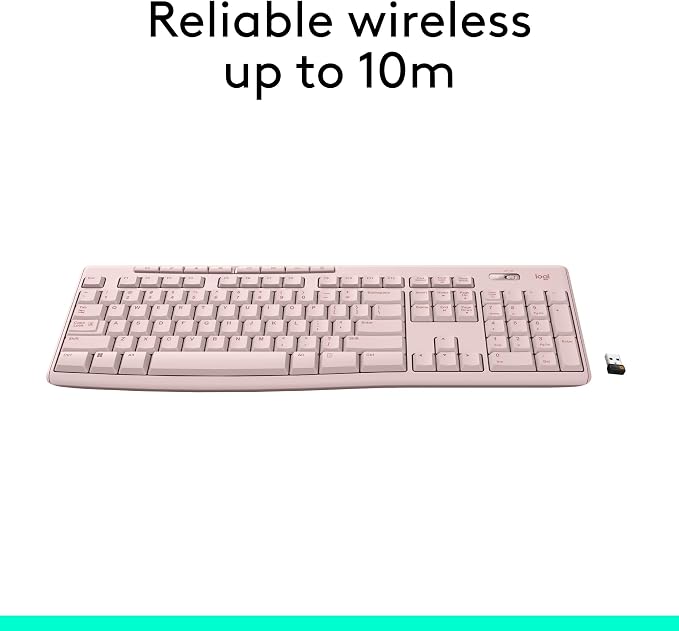 Logitech K270 Full Size Wireless Keyboard for Windows - Rose | Full-size keyboard with number pad, 8 multimedia keys, includes USB-A receiver, 2-year battery, compatible with PC, laptop - Image 4