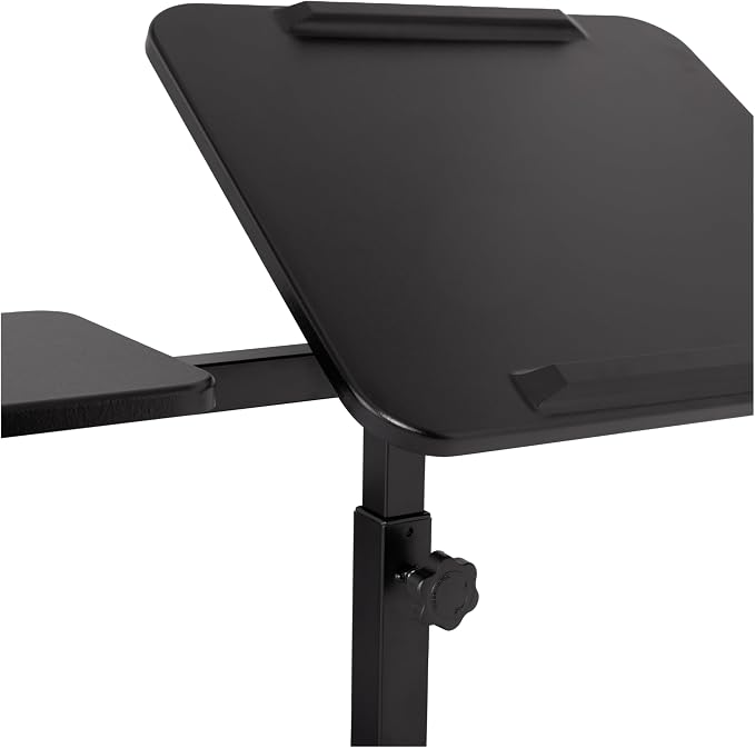 Seville Classics Airlift Height Adjustable Mobile Rolling Laptop Cart Computer Workstation Desk, Table for Home, Office, Classroom, Hospital, w/Wheels, Black, Tilt w/Side Table (28") (New Model) - Image 4
