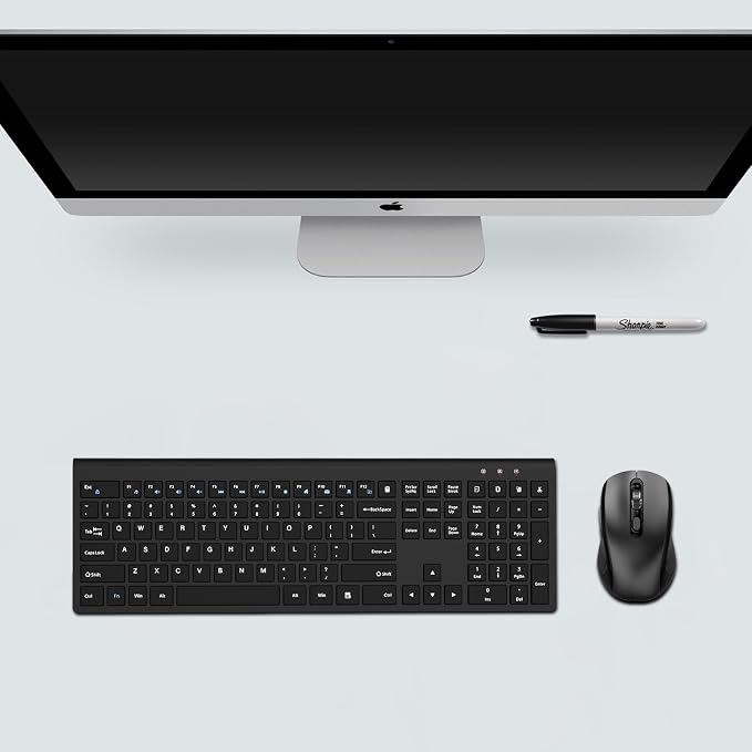 Wireless Keyboard and Mouse, Slim Full Size Keyboard with Calculator Button, Fn Lock, Silent Computer Mouse with Side Button, 2400 DPI, 2.4G USB Cordless Set for Laptop PC Windows Mac -Black - Image 7