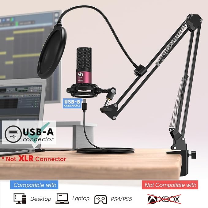 FIFINE T669 Rose Red Podcast Microphone Kit with Boom Arm for Recording | PC Computer Microphone for Streaming, Gaming, Voice-Over, Meeting, Shock Mount, Pop Filter - Image 8