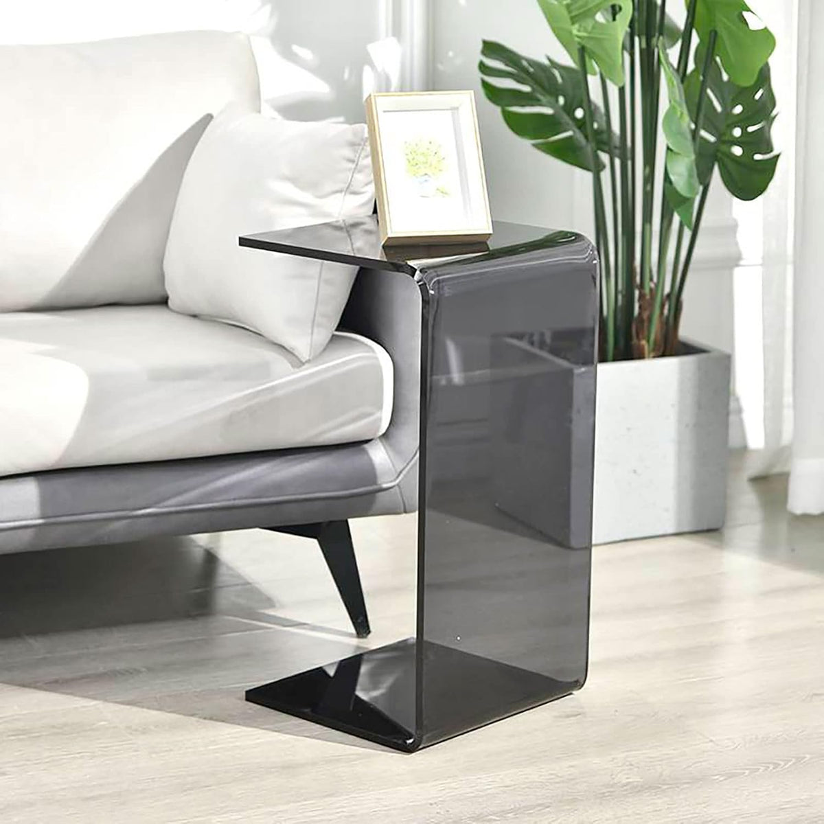 Clear Acrylic C Shaped Side Table 25.6 in Acrylic End Table for Couch - Image 2