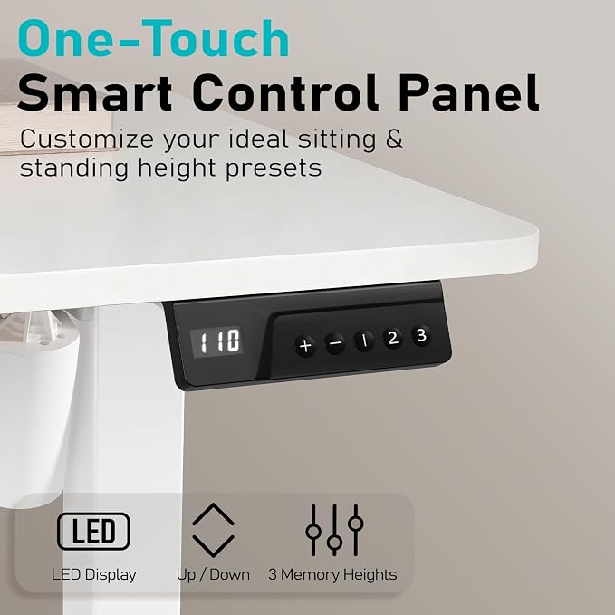 35" Electric Standing Desk, Small Sit Stand up Desk, White | Height Adjustable Computer Desk for Home Office, Compact Work & Gaming Desk with Cable Management and Stable Steel Frame - Image 7