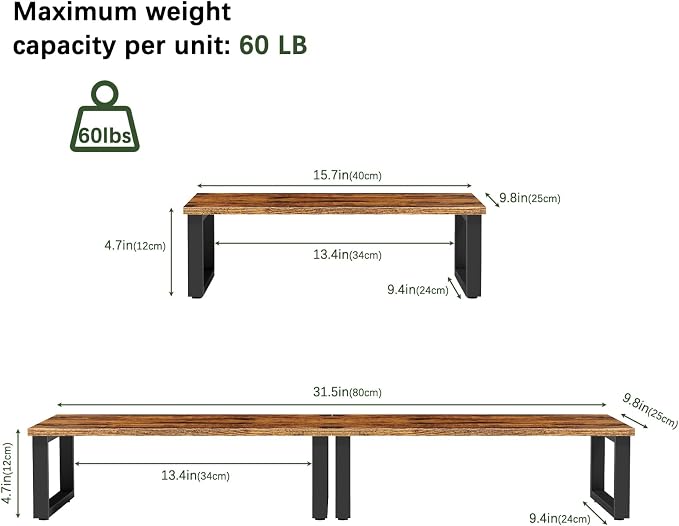 Wood Monitor Stand Riser, 2 Pack Desktop Laptop Riser for Dual Monitors & Printer, Engineered Wood Ergonomic Desktop Riser for Office PC Laptop, Rustic Brown - Image 2