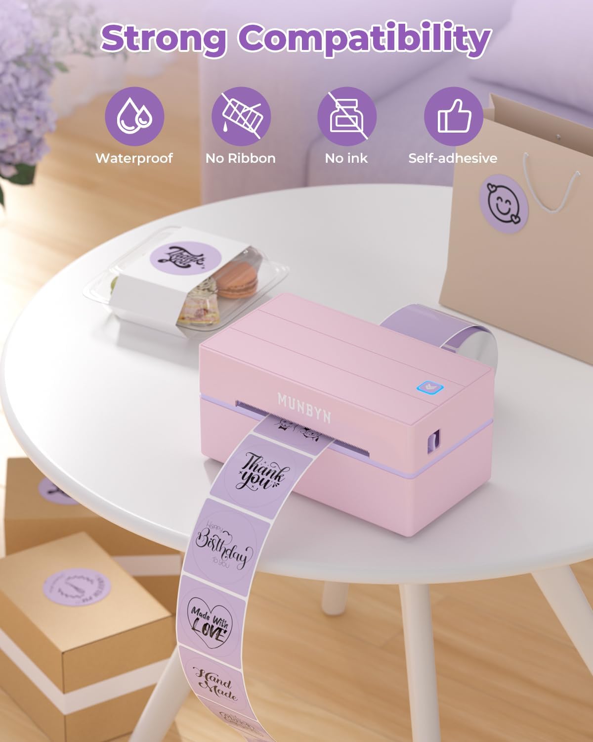MUNBYN 2 Inch Purple Circle Thermal Labels for Business, 750 Sheets/1 Roll - Image 3