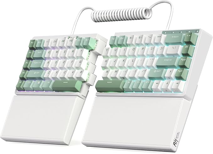 RK ROYAL KLUDGE S70 Ergonomic Split Keyboard, Linear Switch White | Wireless RGB Mechanical Keyboard with Bluetooth/2.4G/USB, 75% Hot Swappable Gaming Keyboards w/Fixed Wrist Rest, PBT Keycaps by RKROYALKLUDGE