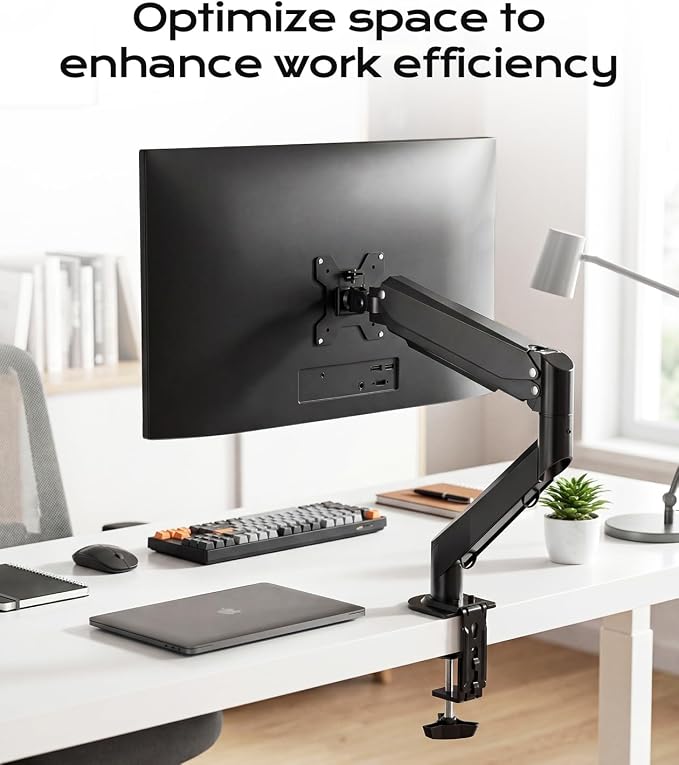 Pholiten Single Monitor Mount for up to 35" Screens | Fully Adjustable Gas Spring Arm, Holds up to 24lb, VESA 75/100mm, Black - Image 8