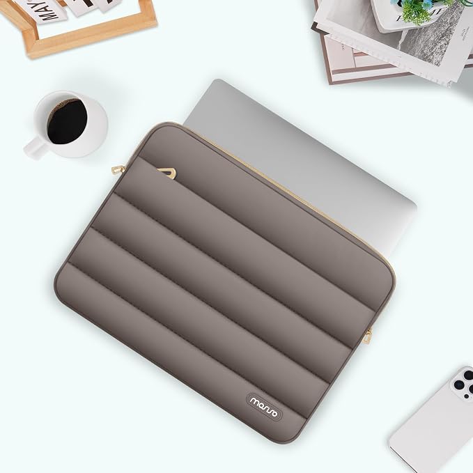 MOSISO Laptop Case 16 inch, 15-15.6 inch Puffy Laptop Sleeve Carrying Case | Compatible with MacBook Pro 16, HP Dell ASUS Acer Toshiba Lenovo, Polyester Horizontal Bag with Small Case, Taupe Brown - Image 5