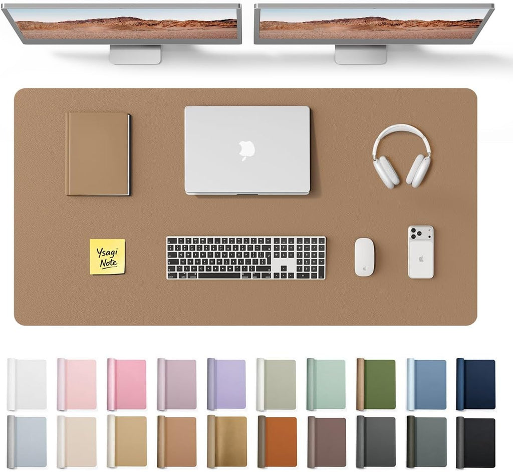 YSAGi Leather Desk Protector, Office Mat, Large Mouse Mat, Non-Slip PU Leather Blotter, Laptop Desk Pad, Waterproof Writing Pad for Office and Home (Khaki, 47.2" x 23.6") by YSAGi