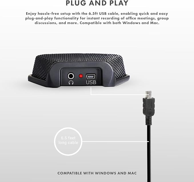 Movo MC1000 Conference USB Microphone for Computer Desktop and Laptop with 180° / 20' Long Pick up Range Compatible with Windows and Mac for Dictation, Recording, YouTube, Conference Call, Skype - Image 4