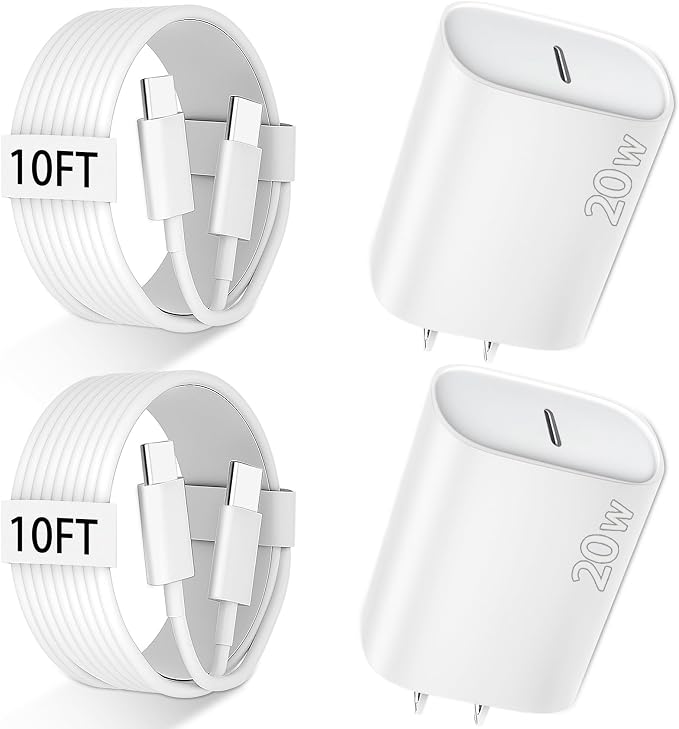 iPhone 17 Pro Max Charger Fast Charging, 10 FT USB C Cable Cord, iPhone 17 16 15 Chargers Long Cord 10FT with 20W Phone Charger Block Plug Brick for Apple iPhone 17/17 Pro Max/17 Air/16/15,iPad,2pack by Bustuny