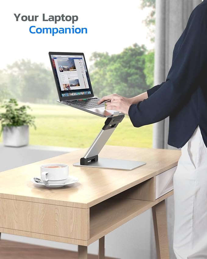 Nulaxy Laptop Stand, Ergonomic Sit to Stand Laptop Holder Convertor, Adjustable Height from 2.1" to 13.8", Supports up to 22lbs, Compatible with MacBook, All Laptops Tablets 11-17" - Silver | Full Aluminum Standing Desk Holder, Vented Panel, Dual Folda... - Image 6