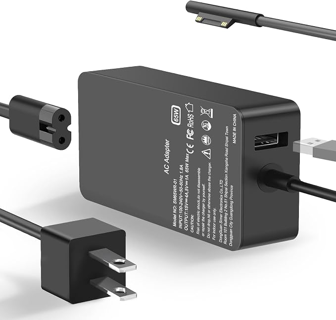 65W Surface Pro Laptop Charger Compatible with Microsoft Surface Pro 11 10, 9, 8, X, 7+, 7, 6, 5, 4, 3, Magnetic Surface Connector, Support 65W, 44W, 36W, with USB Port by SKYVAST