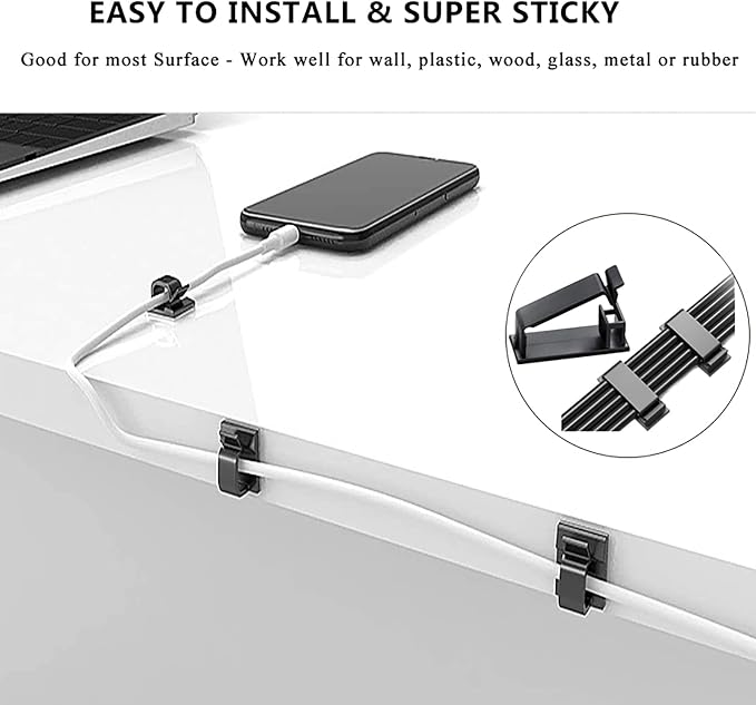311Pcs Cable Management Organizer Kit 4 Cable Sleeve Split | 53Cable Clips 12Cord Clips Holder,22 Cable Ties, 20 Adhesive Wall Cable Tie, 200Fasten Cable Ties for TV Office Home - Image 8