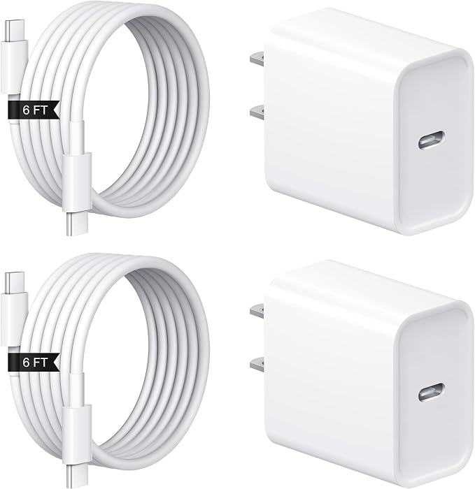 iPhone 17 16 15 Charger Fast Charging 2+2Pack USB C Charger with 6FT Cable | PD 20W Fast Charging for iPhone 17/17 Air/17 Pro/17 Pro Max/ iPhone 16/15 Series, iPad Pro/AirPods by Coreykin