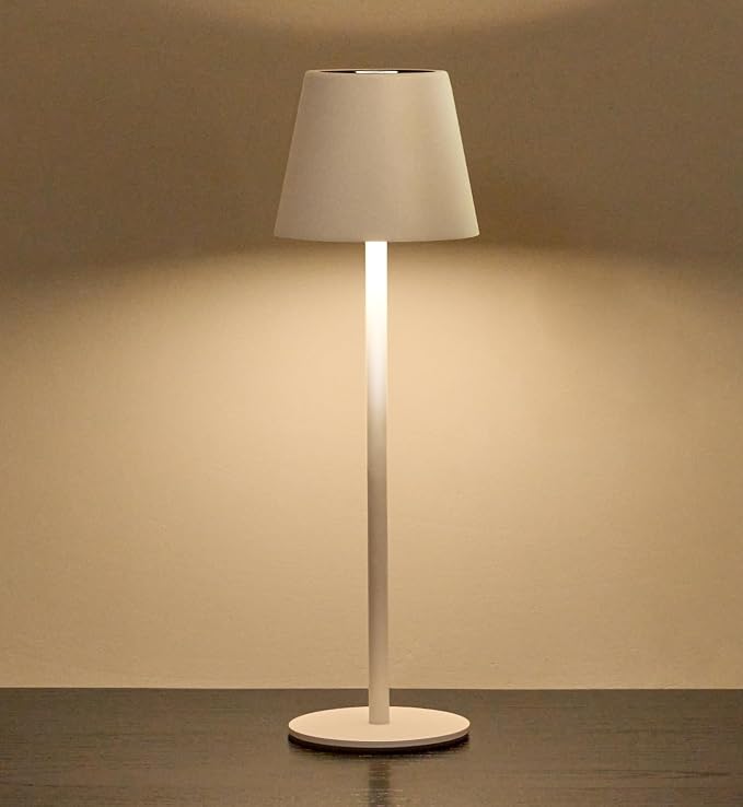 Cordless Table Lamp, Portable Battery Operated Lamp with 3 Color Temps and Stepless Dimming, Rechargeable Table Lamp for Dinner, Desk, Cafe, Outdoor (White) by Keysays