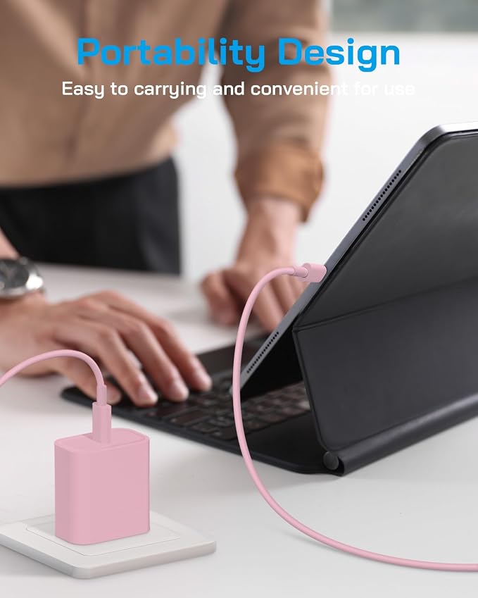 AISNI iPhone 17/16/15 Charger Fast Charging 3 Pack Type C Chargers | 20W Type C Charger Fast Charging USBC Charger for iPhone 17 16 15 Pro max iPad Pro with 6 FT iPhone USB C Cable-Light Pink - Image 4
