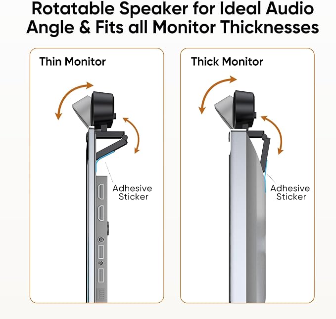 Inwa Computer Speakers with Microphone for Desktop PC, USB Wired Clip On Computer Sound Bar, Plug-n-Play Laptop Speaker w/Mic for Meeting/Gaming/Learning, Clear Audio, Easily Clamps to Monitors - Image 4