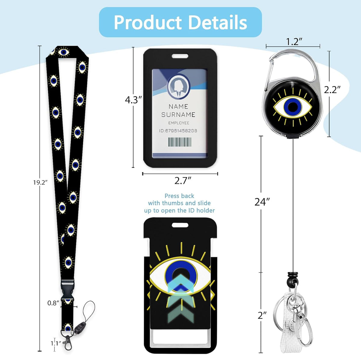 Evil Eye Lanyards for ID Badges, Badge Holder Retractable Clip - Image 5