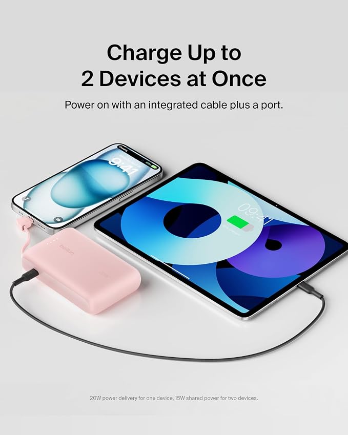 Belkin 10000mAh 20W USB C Power Bank, Portable Charger for iPhone & iPad | Fast Charging, Integrated USB C Cable, Eatra USB C Port, iPhone 17, iPad, Samsung Galaxy S26, Charge 2 Devices - Image 6